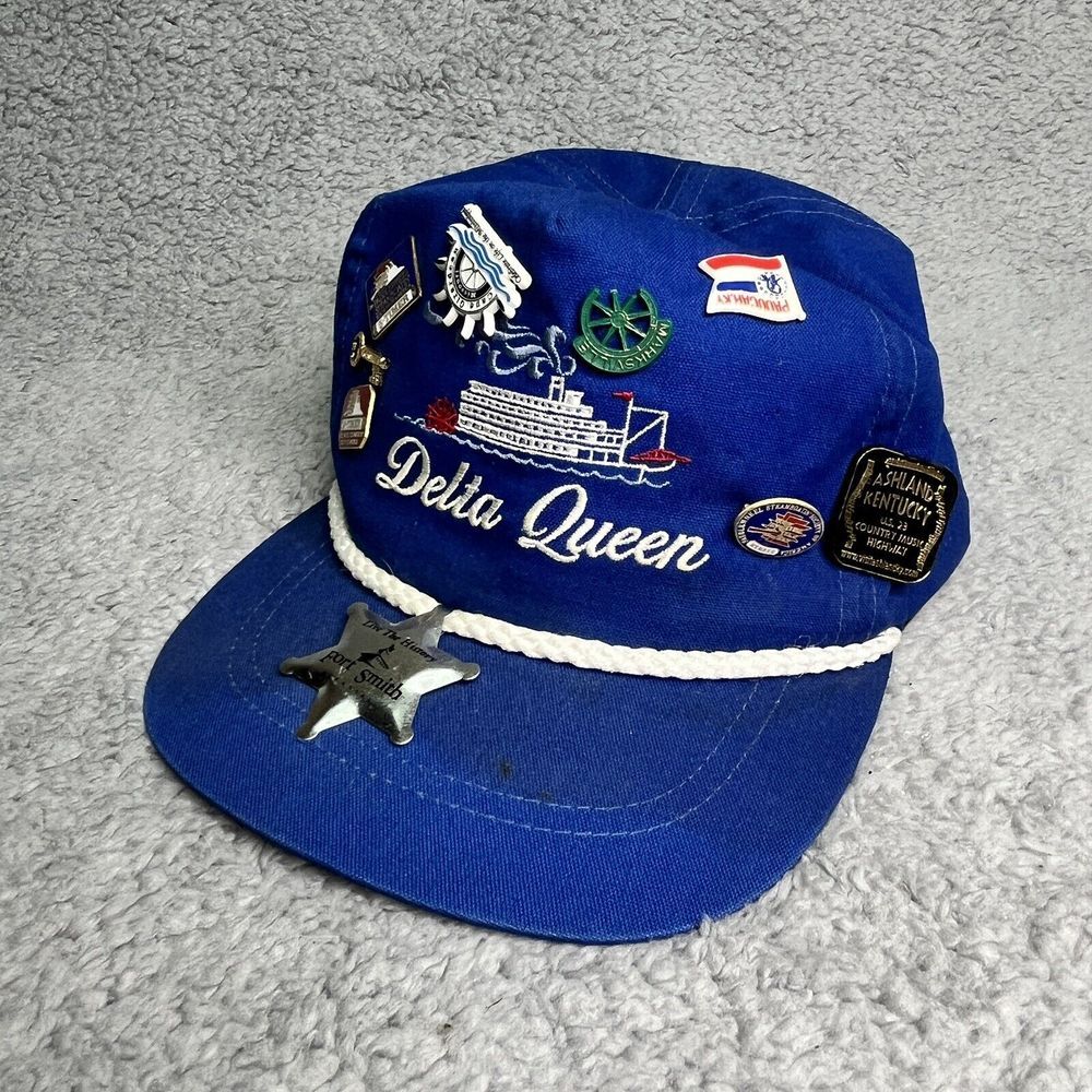 Delta Queen Trucker Hat Vintage Paddlewheel Steamboat Capโ with Collectible Pins